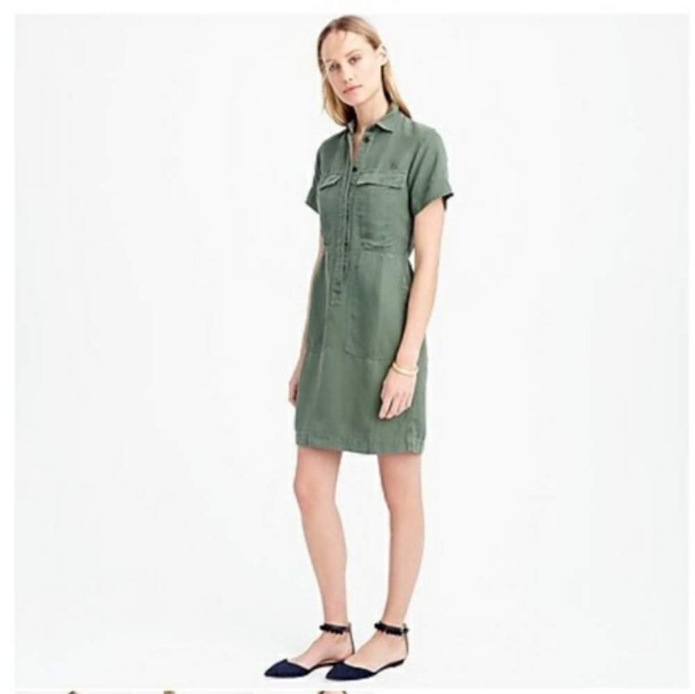 J Crew Factory Olive Green Button Down Dress